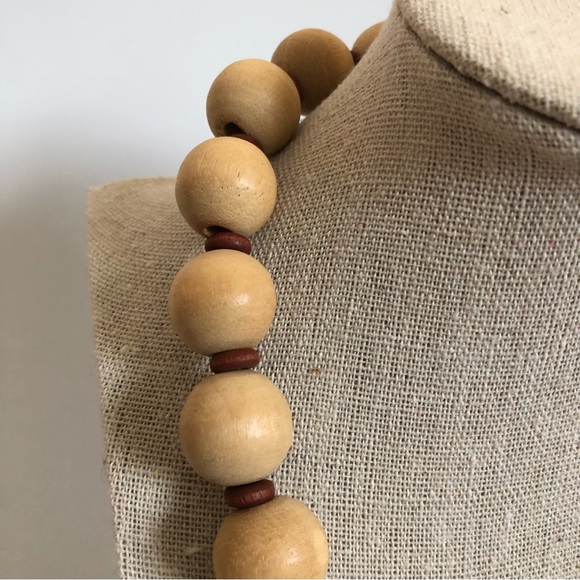 Vintage natural wood bead necklace minimalist boho festival - Picture 3 of 9